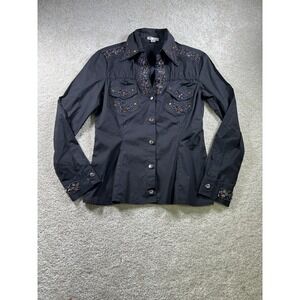 MK Solo Women's Black Large Shirt Beaded Embellished Cotton‎